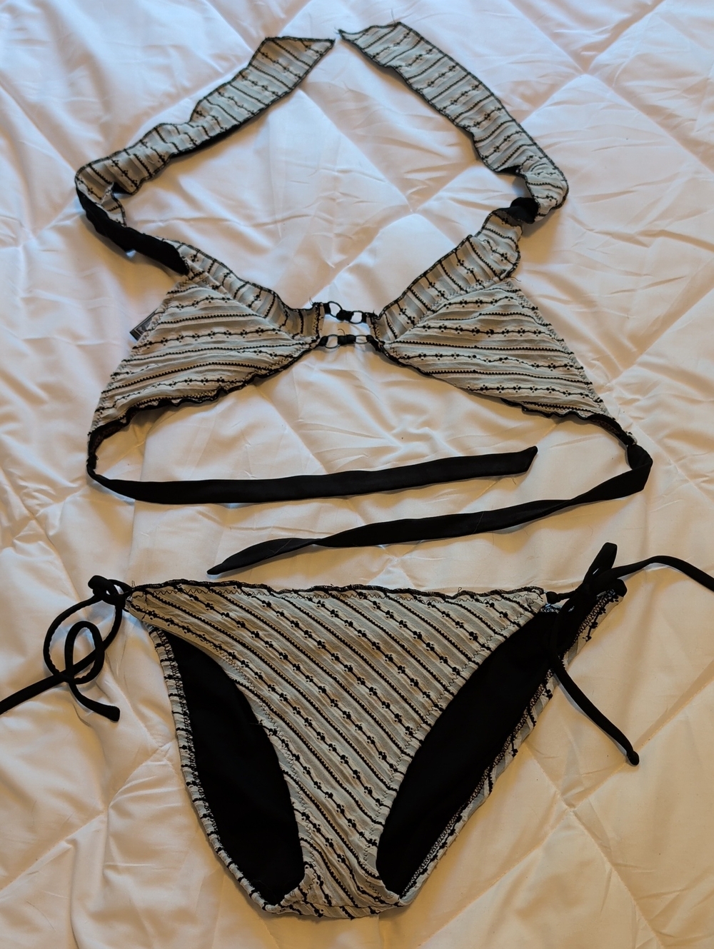 BECCA Black and Cream Striped Swimwear Top